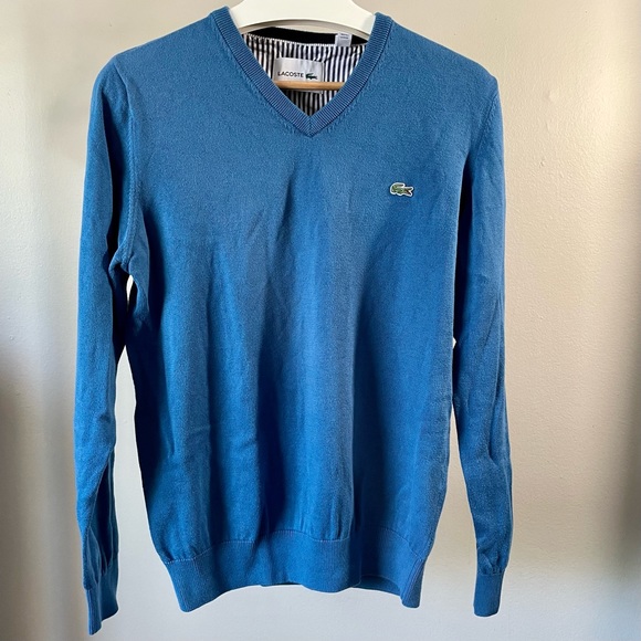 Blue Lacoste V-Neck Sweater - Picture 1 of 4